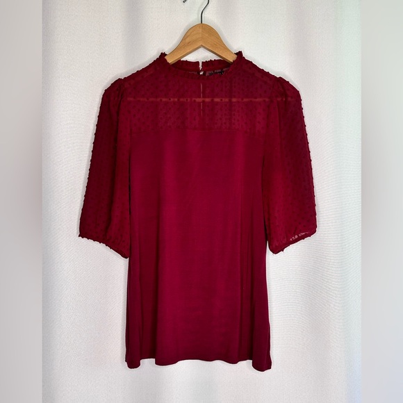 SUZY SHIER Wine Red High Neck Blouse - Picture 1 of 5